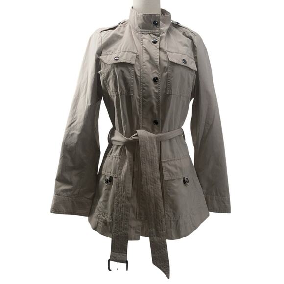 Banana Republic Women's Khaki Safari Style Zip Snap Belted Jacket Sz Medium - Picture 1 of 12